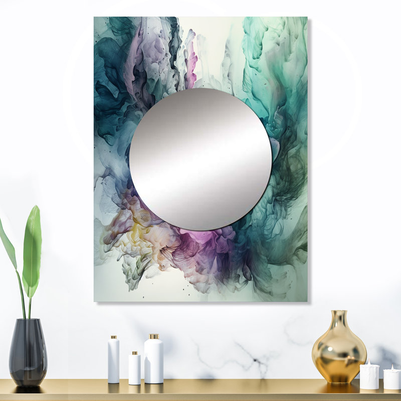 Pattison Green Purple Marbled Symphony - Marble Large Wall Mirror, Modern Decorative Mirror, Printed Metal Art, 32" x 24"