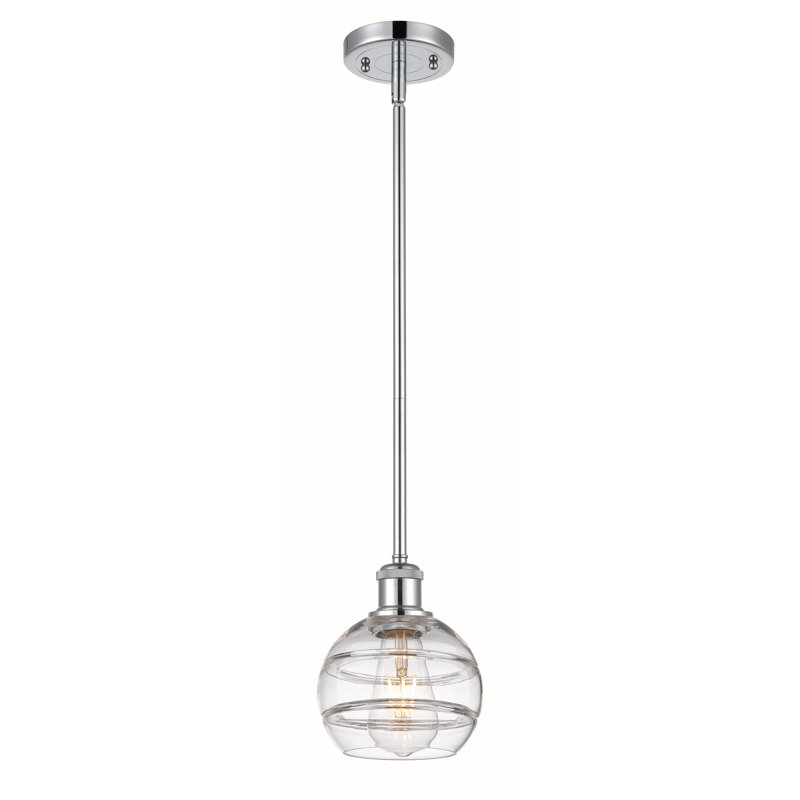 Luminaire suspendu avec tige 1 lumière Ballston Bienes-516-G556, H 7,88 po x l 5,88 po x P 5,88 po, Transparent, Chrome poli