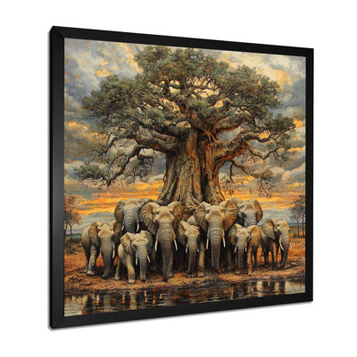 Hammes, éléphants d'Afrique par le baobab I - éléphant, art mural