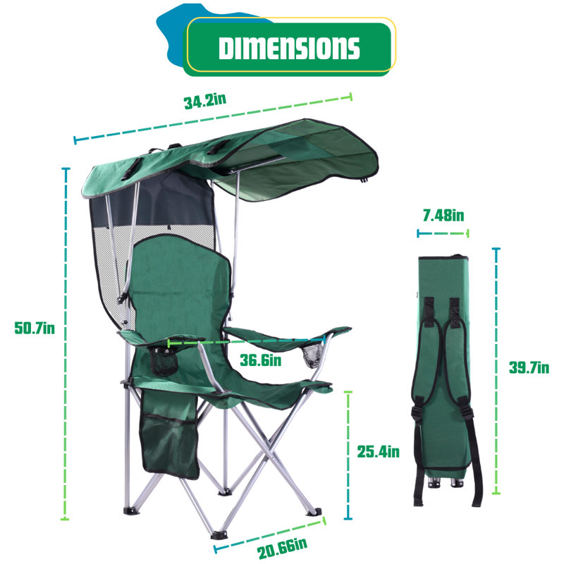 Ensemble de 2 chaises de camping portatives avec abat-jour intégré, Vert