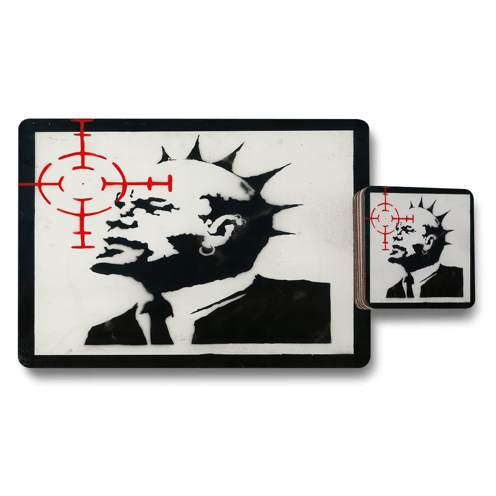 Placemat and Coaster Set Black White Silhouette Art
