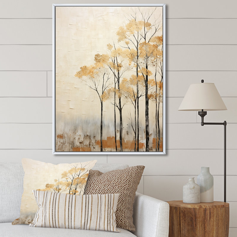 Harmonous Beige Tree, reproduction d'art sur toile, H 20 po x l 12 po x P 1 po, Cadre flottant blanc