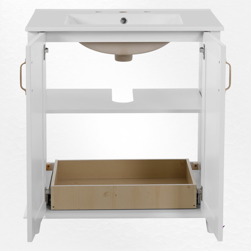 Ensemble de meuble-lavabo simple 30 po avec plateau en céramique, Blanc