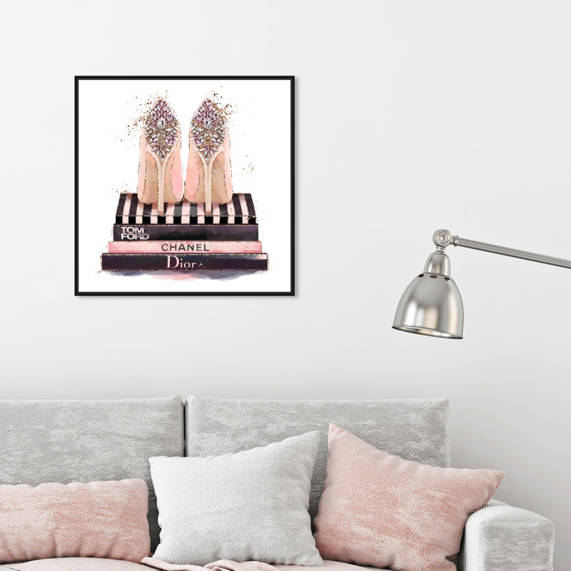 Mode et glamour - Stilletos et livres précieux - impression, Cadre noir, H 12 po x l 12 po