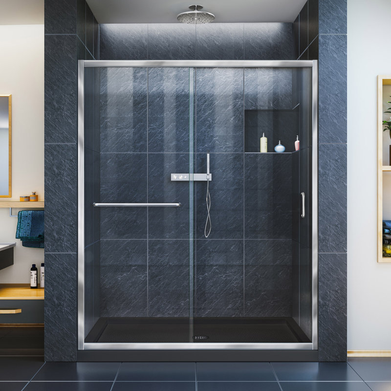 Infinity-Z 74.75" H Framed Sliding Shower Enclosure, Chrome, Matte Black