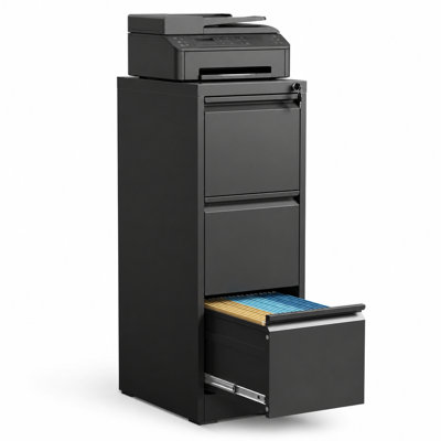 Black 3-Drawer Vertical Metal File Cabinet with Lock, Full Extension Drawers for Letter Legal A4 Files
