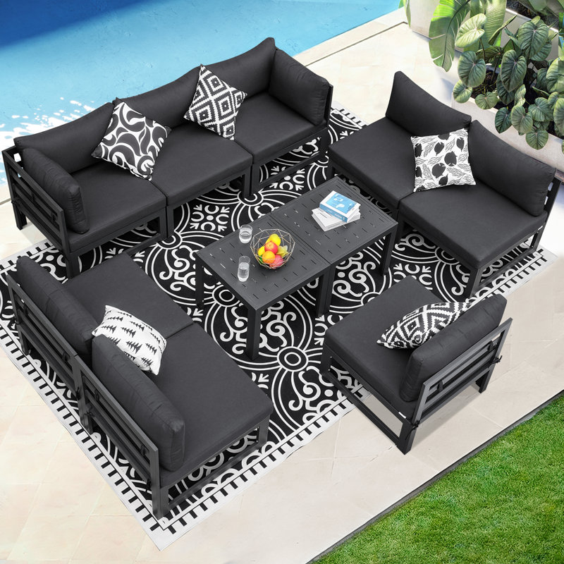 Gillean 8 - Person Modular Patio Conversation Set with Cushions, Gray, Gray