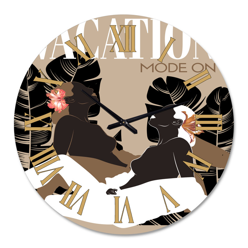 Mode vacatiOn sur Illustration de jeunes filles avec des fleurs - Horloge murale moderne, Surdimensionné