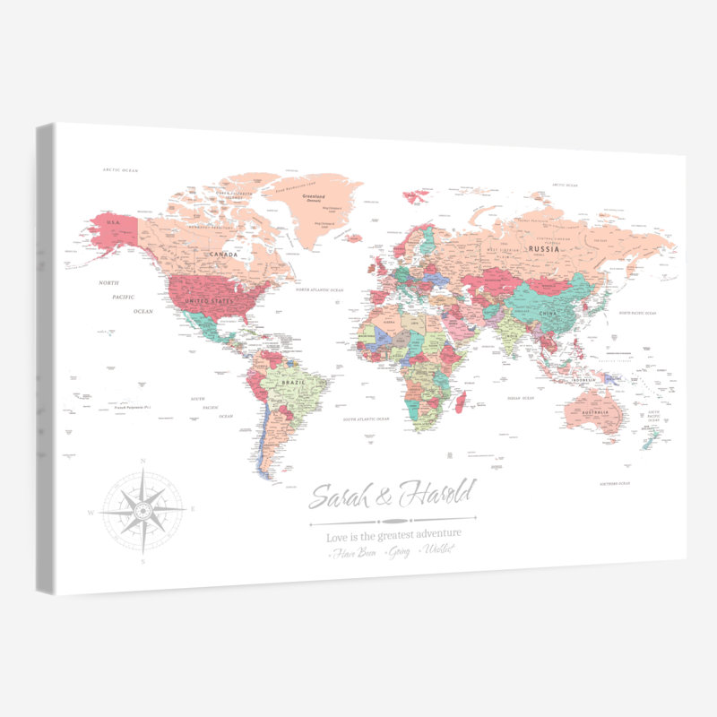 Personalized Love I Push Pin World Map, 20" H x 30" W, Yes