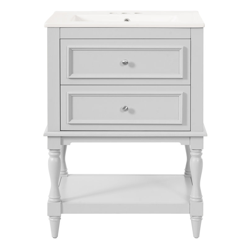 Meuble-lavabo 24 po avec lavabo en céramique rétro, Gris clair