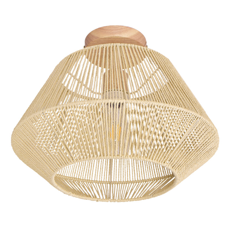 Armelia 16" Semi Flush Mount Boho Light Fixture with Hand-Woven Ratan Shade, Natural
