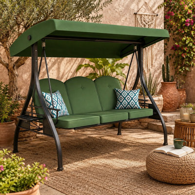 Balancelle-lit convertible 3 places pour terrasse extérieure de 195 cm (77 po) avec auvent réglable et porte-gobelets, capacité de 363 kg (800 lb).