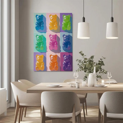 1 pièce, impression sur toile encadrée ours arc-en-ciel, palette de couleurs bonbon, art mural de style Pop Art à frontons muraux, décoration murale, parfaite pour la décoration de la pièce salon chambre bureau cuisine salle de bain décor à la maison, décoration murale rustique et moderne idéale pour la maison