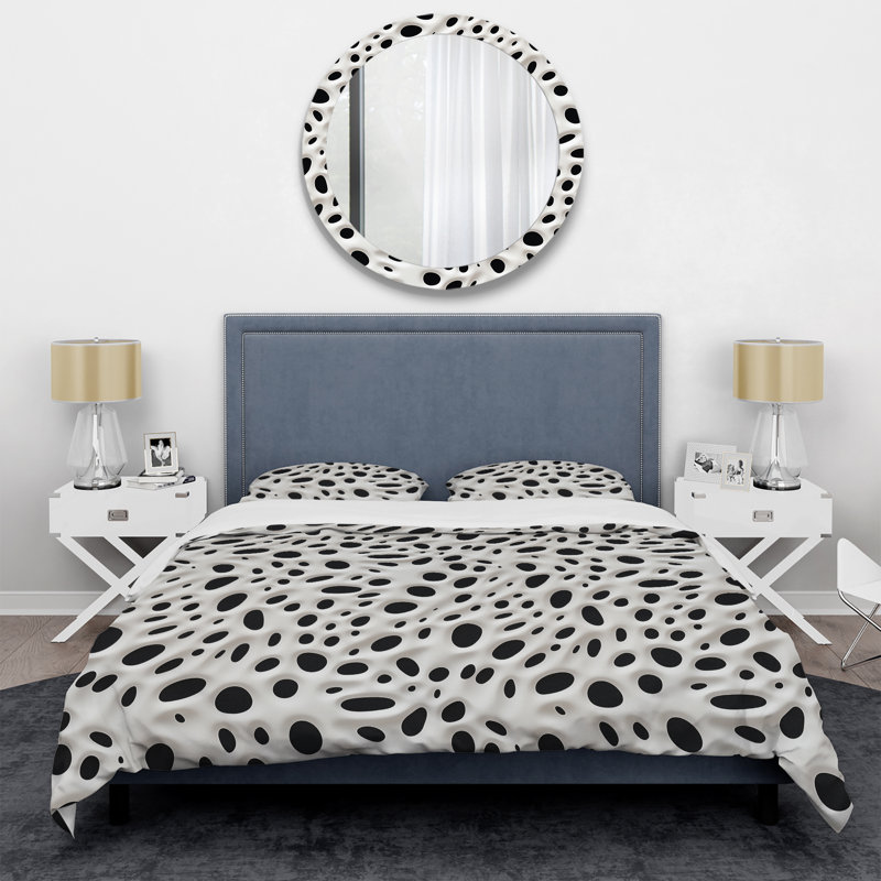 White And Black Snow Leopard Spots I Geometric Shapes Duvet Cover, Queen Duvet Cover + 2 Standard Shams