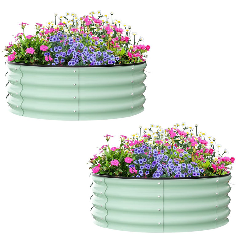 3*3*1FT Raised Garden Bed Set of 2 – Round Galvaniz Planter Box, Open Bottom Design for Drainage, Weather Resistant Anti-Rust Circular Plant Bed for Vegetables, Flowers, Herbs, Gray