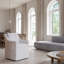 Chaise de salle à manger rembourrée en lin blanc avec poche latérale et roulettes, ensemble de 2