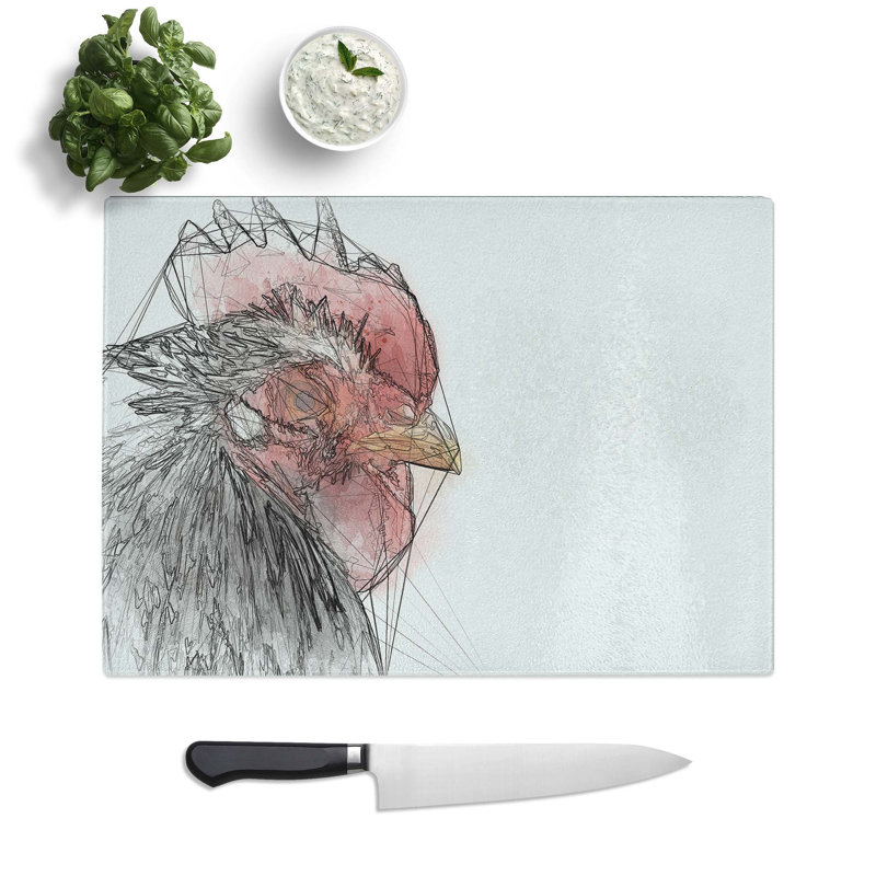 Glass Grey Rooster Looking West in Abstract Chopping Board, 28.5 cm W x 20 cm L