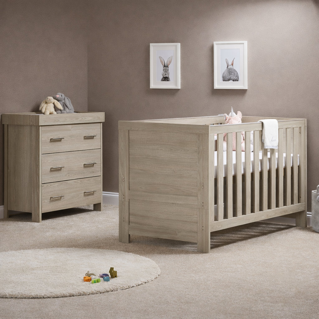 OBaby Nika 2 Piece Nursery Room Set - Grey Wash Oak Effect - Cot Bed & Changing Unit - Image 5