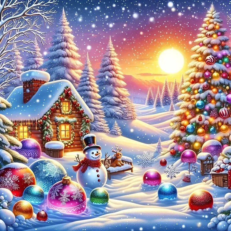 Syntego 5D DIY Christmas Sunset Scene Diamond Painting Kit Painting For Adults 30Cm X 30Cm Crystal Embroidery Rhinestone Canvas