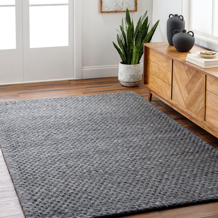 Rectangle Buster Polyester/Wool Area Rug in Charcoal