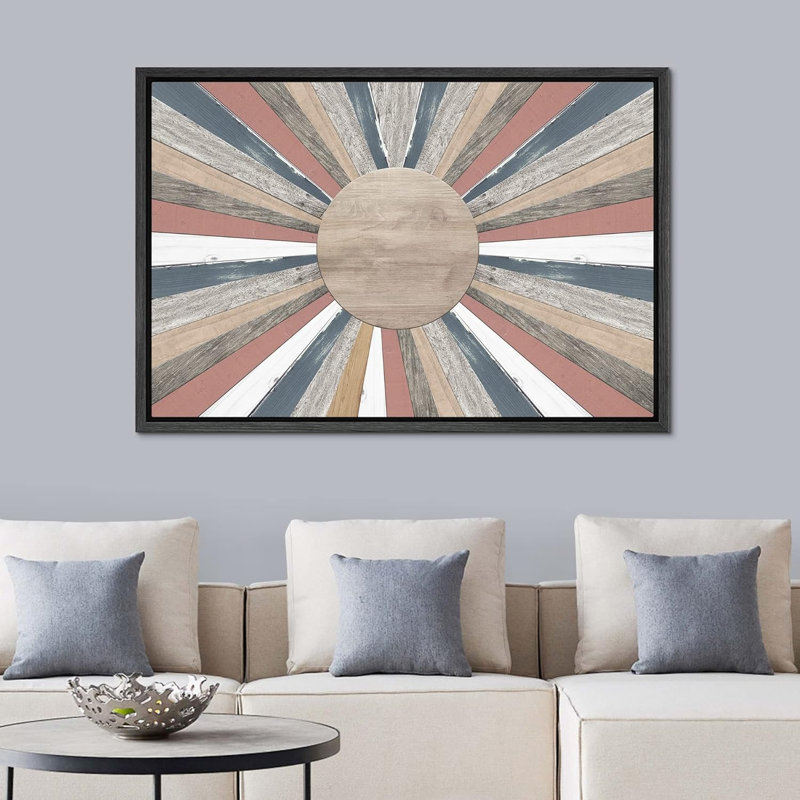Panneau soleil et lune arc-en-ciel pastel brillant encadré sur toile, H 24 po x l 36 po x P 1,5 po, Noir