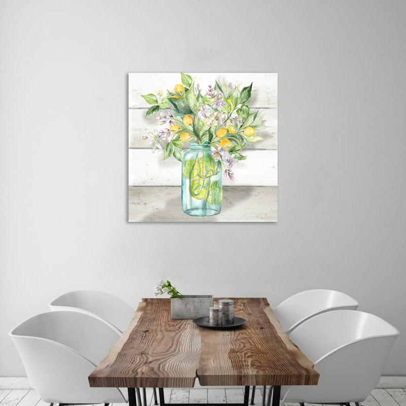 «Mason Jar With Lemons And Blossoms», toile tendue par August Grove®, H 36 po x l 36 po x P 1,5 po