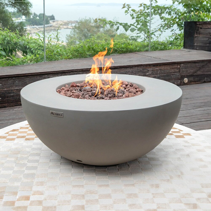 Round Concrete Smokeless Fire Pit Table, Propane, Grey, 38.1cm H x 86.4cm W x 86.4cm D