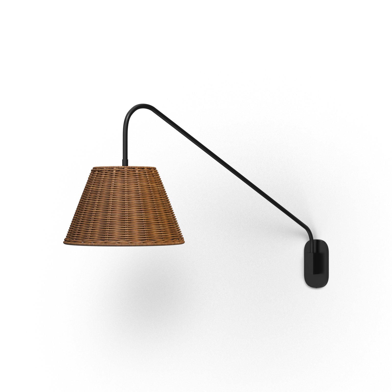 Joyelle Single Light Rattan Steel Dimmable Plug-in Swing Arm Sconce, Dark Rattan, Black