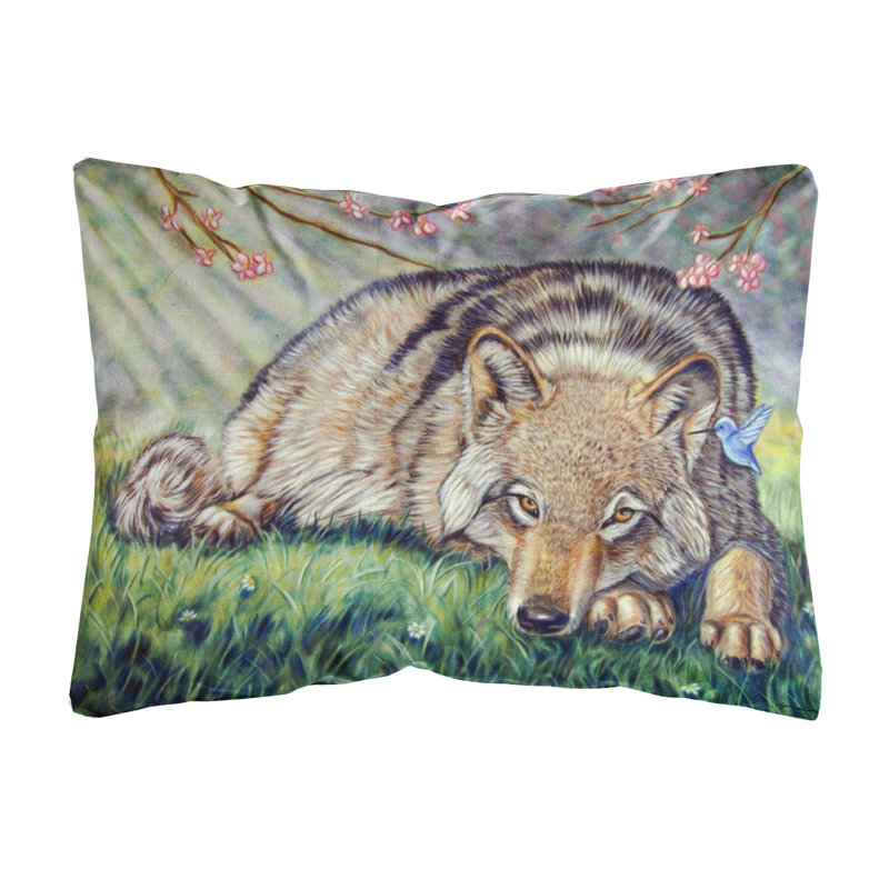  Coussin intérieur / extérieur en tissu loup et colibri