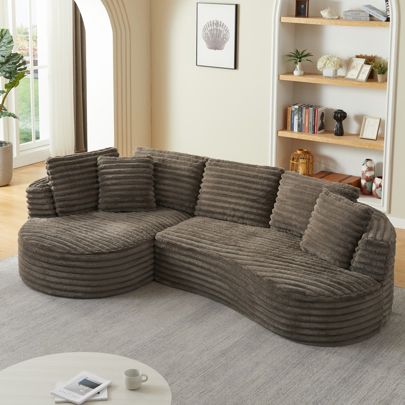 Canapé modulaire en L 4 personnes Soneson, Velours côtelé brun foncé