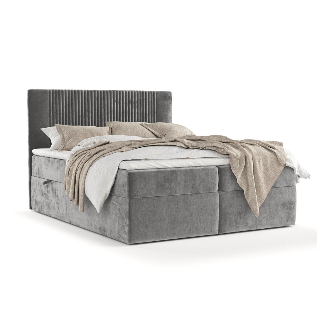 Boxspringbett aus Chenille-Stoff mit Stauraum und Topper