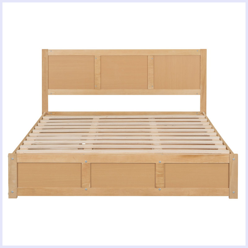 Lit plateforme moderne en bois avec rangement inférieur et 2 tiroirs, Grand