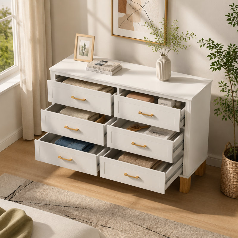 Commode double 6 tiroirs, Blanc