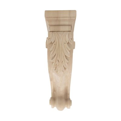 11 in x 3-1/2 in x 7-1/8 in Unfinished Medium Hand Carved Solid Acanthus Leaf Wood Corbel