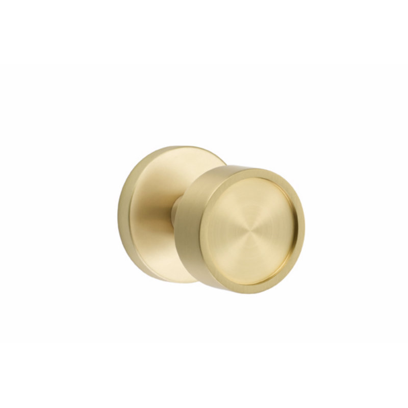 Ensemble de faux boutons Emtek avec rosette à disque et bouton Verve, Passage (couloir et garde-robe), Laiton satiné