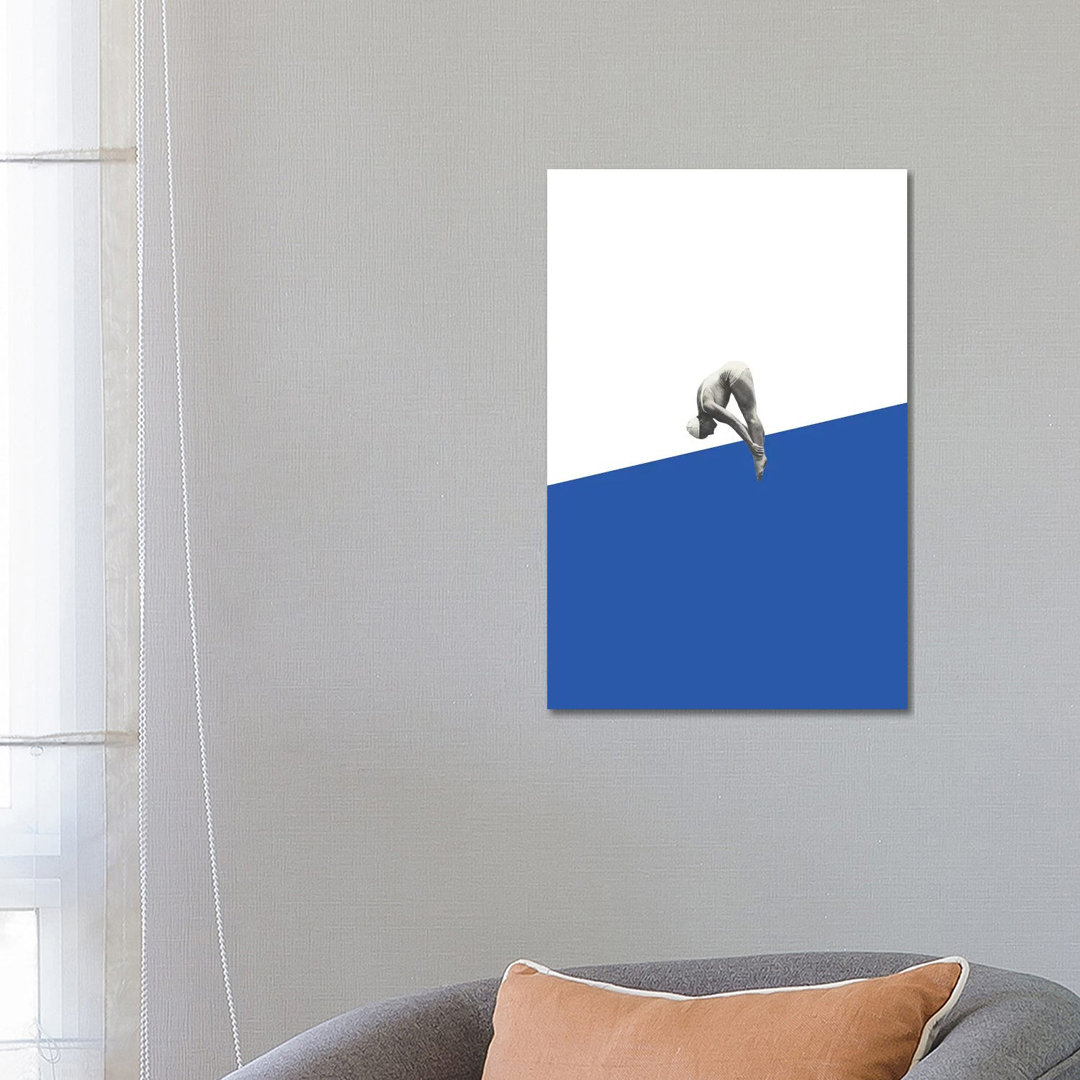 Taucher (Blau) von Richard Vergez - Galerie-verpackte Leinwand Giclée