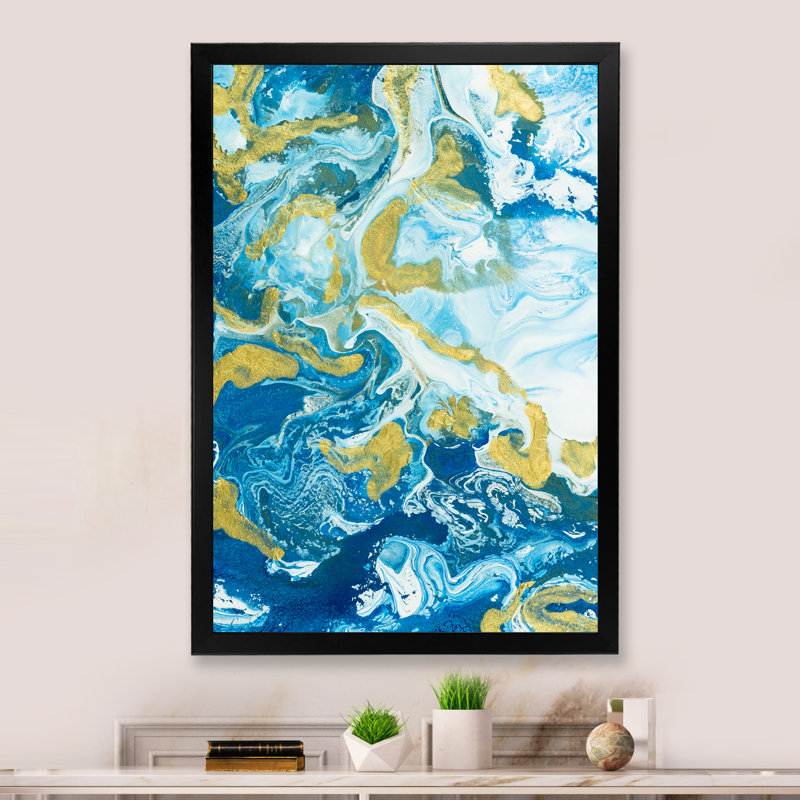 Marbre classique bleu et or, Impression noire sur toile encadrée, H 20 po x l 12 po