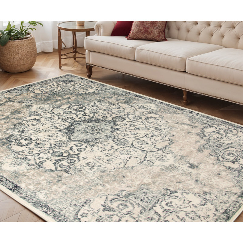 Tapis tissé à la machine 5 pi x 8 pi gris anthracite et gris