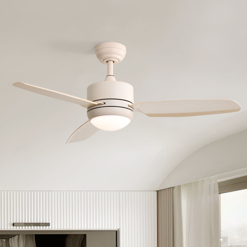 Norbu 47" 3-ABS-Blade Modern Indoor/Outdoor Ceiling Fan with Dimmable LED Lights, Remote Control, Cream with Cream Blades