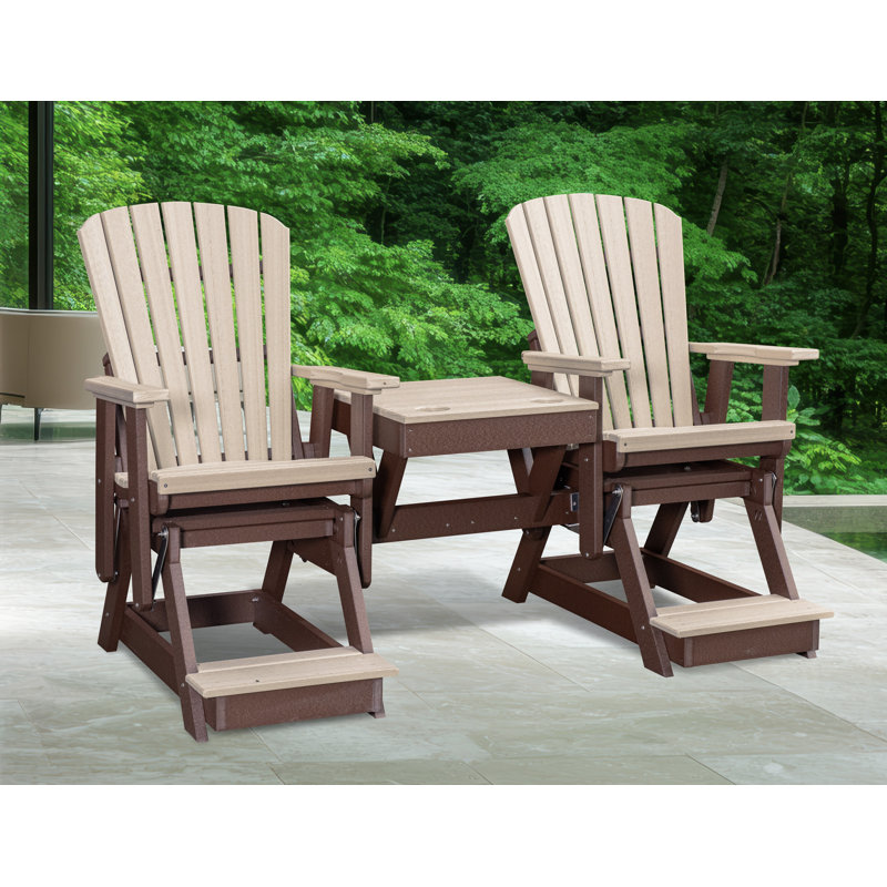 Balançoire double à hauteur de balcon avec table centrale sur une base, Beige/brun