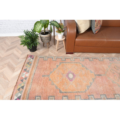Handcrafted Turkish Runner Rug in Vibrant Orange for Living Room - Antique Vintage-Inspired Ethnic Decor