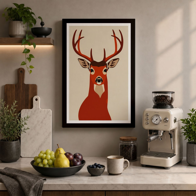 Deer in Geometry Geometric - Wrapped Canvas, 30x20 - 76.2 x 50.8 cm, Teal Border