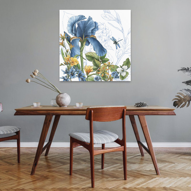 Art floral contemporain bleu botanique iv, H 32 po x l 32 po