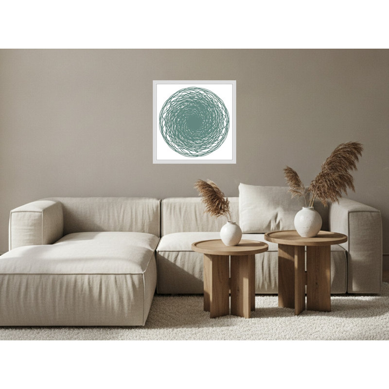 Intricate Teal Spiral Motif - Art mural sur toile encadrée, White, 36" H x 36" W