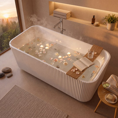 Baignoire tourbillon autoportante 67 po en acrylique brillant blanc avec drain chromé 67 po