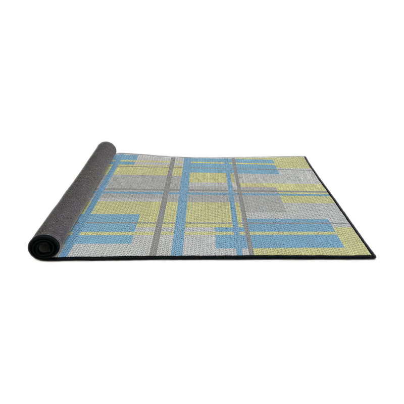 Tapis jaune/bleu à motifs, Rond 5 pi