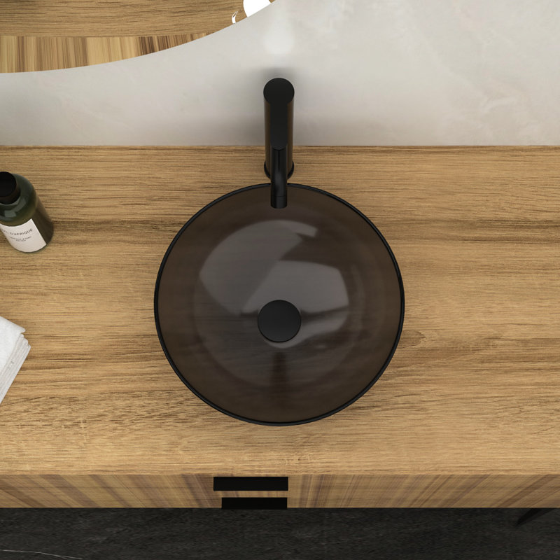 Lavabo vasque de salle de bain gris avec verre trempé intrigant et bonde escamotable, entretien 17,17 x 16,17 x 5,41 po