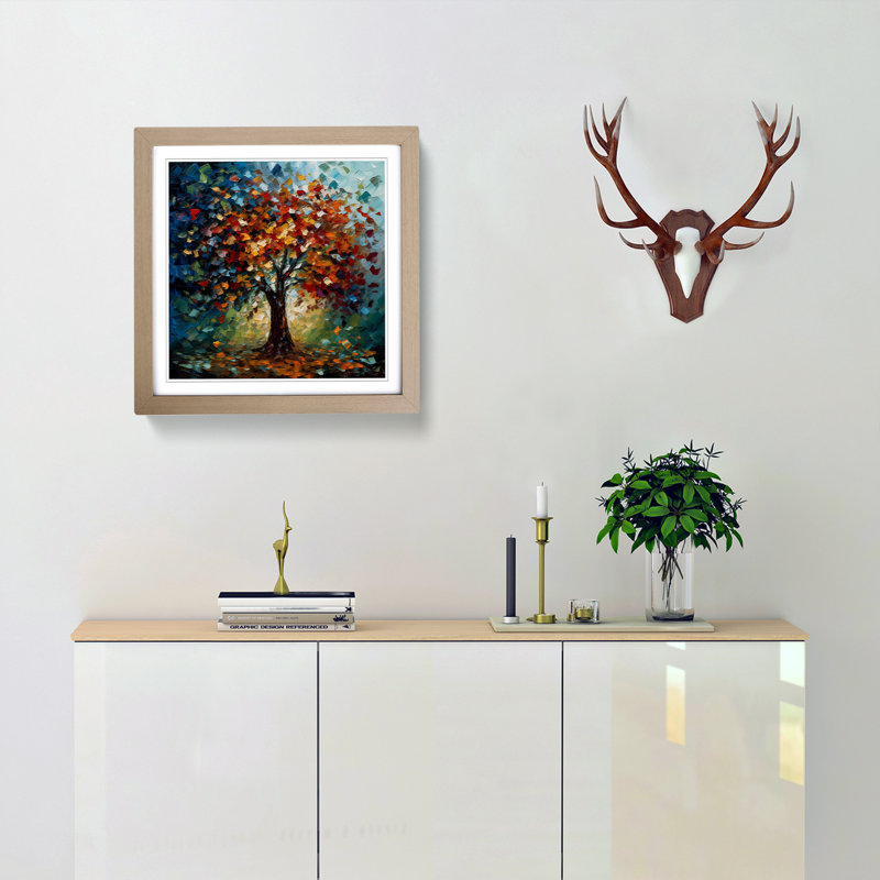 Tree Palette Knife Painting - Framed Print, Oak