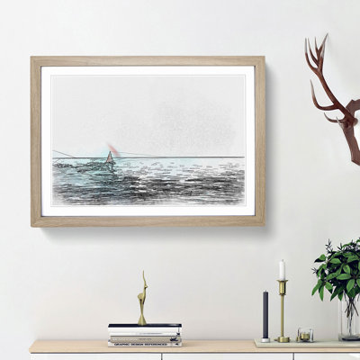 Solo Red Sailboat & Seascape in Abstract - Picture Frame Graphic Art Print