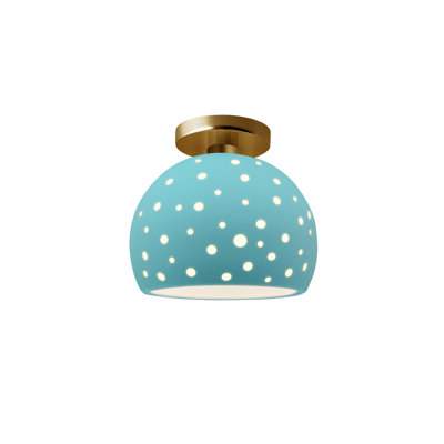 Perforated Globe Semi-Flush - Reflecting Pool - Brushed Brass - 7"W x 7"H - Dedicated LED